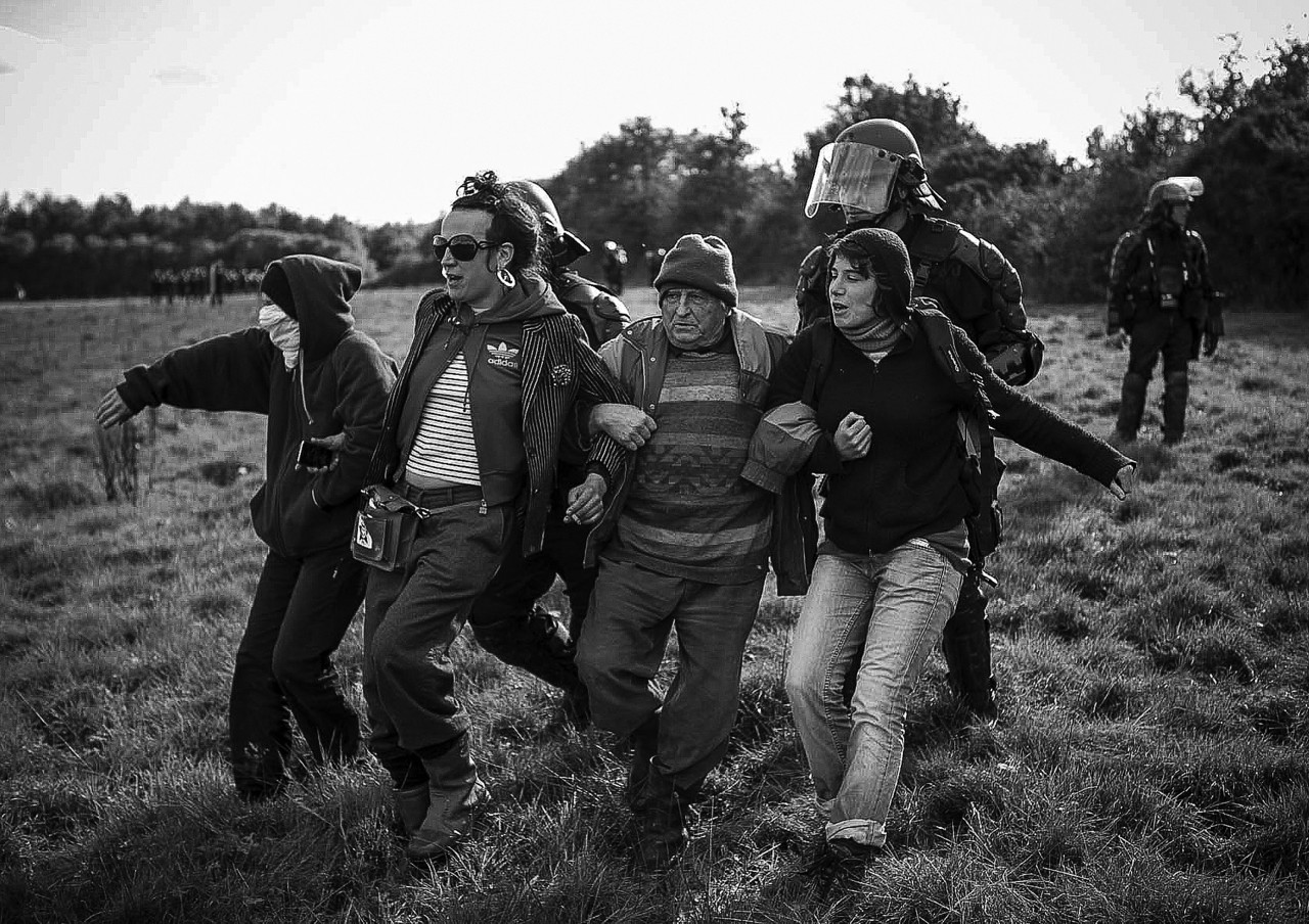 Farmers, activists, and locals confront the gendarmes (French national police) at the ZAD, during Operation Cesare
